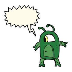 cartoon alien robot with speech bubble