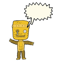 cartoon funny gold robot with speech bubble