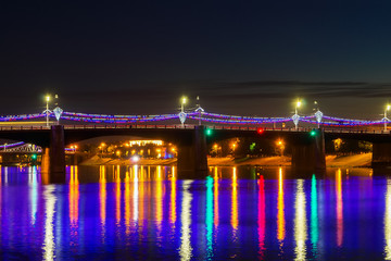 Novovolzhsky bridge at night in Tver
