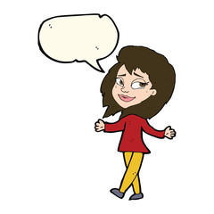 stress free woman cartoon with speech bubble