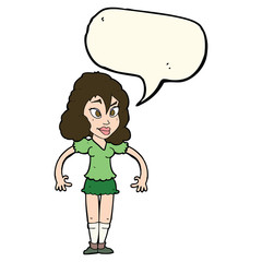 cartoon pretty woman with speech bubble