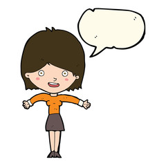 cartoon excited woman with speech bubble