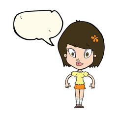 cartoon pretty woman with speech bubble