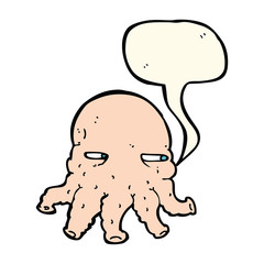 cartoon alien face with speech bubble