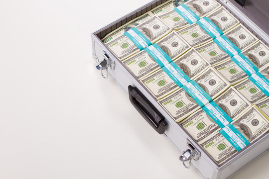 Metal case with dollars.