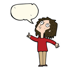 cartoon curious woman with speech bubble