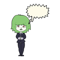 cartoon vampire woman with speech bubble