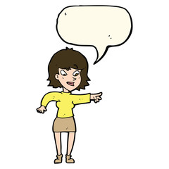 cartoon woman pointing with speech bubble