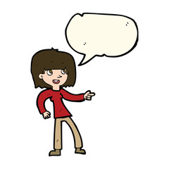 cartoon girl pointing with speech bubble