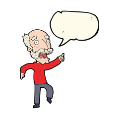 cartoon frightened old man with speech bubble