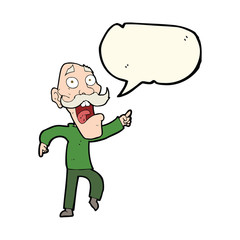 cartoon frightened old man with speech bubble
