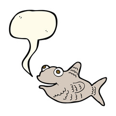 cartoon happy fish with speech bubble
