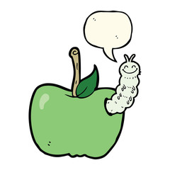 cartoon apple with bug with speech bubble