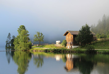 Fototapeta premium Beautiful lake, mountains and nature in the morning