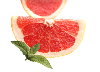 grapefruit, with mint on a white  background