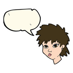 cartoon curious girl with speech bubble