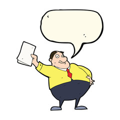cartoon boss waving papers with speech bubble