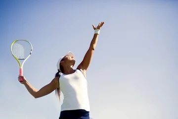 Deurstickers Beautiful female tennis player serving © NDABCREATIVITY