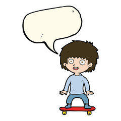 cartoon boy on skateboard with speech bubble