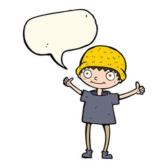 cartoon boy with positive attitude with speech bubble