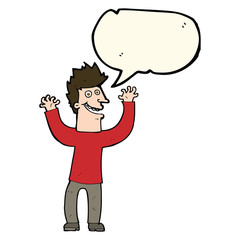 cartoon excited man with speech bubble