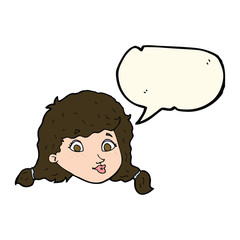 cartoon pretty female face with speech bubble