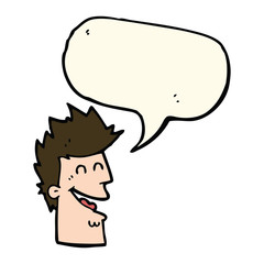 cartoon happy man with speech bubble