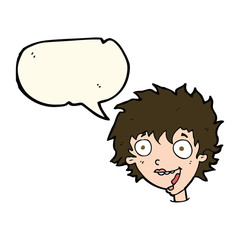 cartoon crazy excited woman with speech bubble