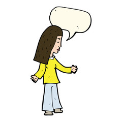 cartoon woman with open arms with speech bubble