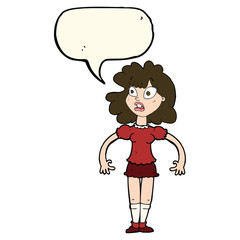 cartoon pretty girl with shocked expression with speech bubble