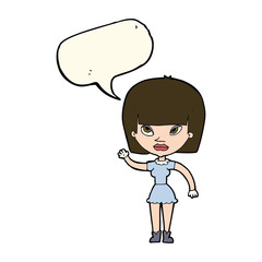 cartoon woman waving with speech bubble