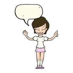 cartoon pretty girl with idea with speech bubble