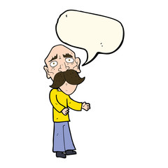 cartoon lonely old man with speech bubble