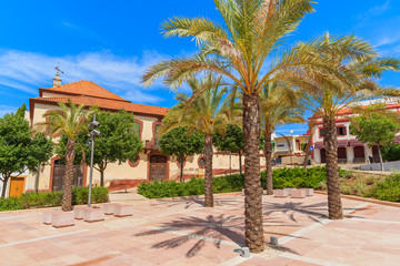 Fototapeta premium Palm trees on square of historic old town of Silves, Algarve region, Portugal