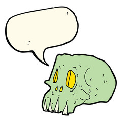 cartoon spooky skull with speech bubble