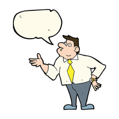 cartoon businessman asking question with speech bubble