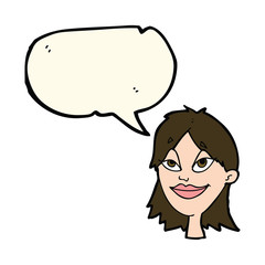 cartoon happy woman with speech bubble