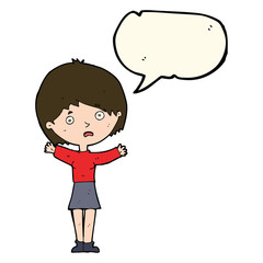 cartoon worried woman with speech bubble