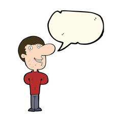 cartoon happy man with speech bubble