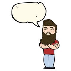cartoon serious man with beard with speech bubble