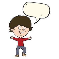cartoon happy boy laughing with speech bubble