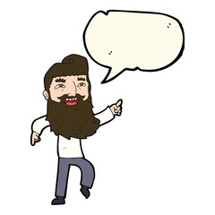 cartoon man with beard laughing and pointing with speech bubble