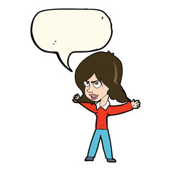 cartoon woman gesturing with speech bubble