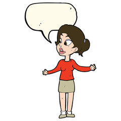 cartoon pretty woman explaining something with speech bubble