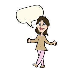 cartoon woman with no worries with speech bubble