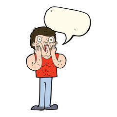 cartoon shocked gym man with speech bubble