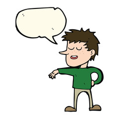 cartoon man making dismissive gesture with speech bubble