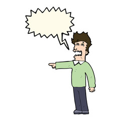 cartoon man accusing with speech bubble