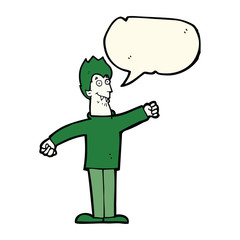 cartoon happy vampire with speech bubble