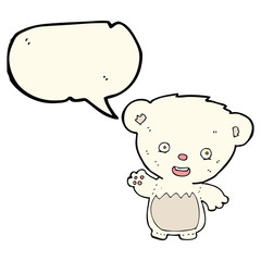 cartoon polar bear cub waving with speech bubble